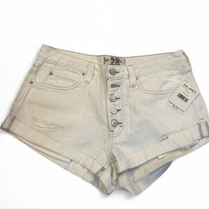 Free People We The Free Women's Size 28 White Denim Distressed Shorts Pockets